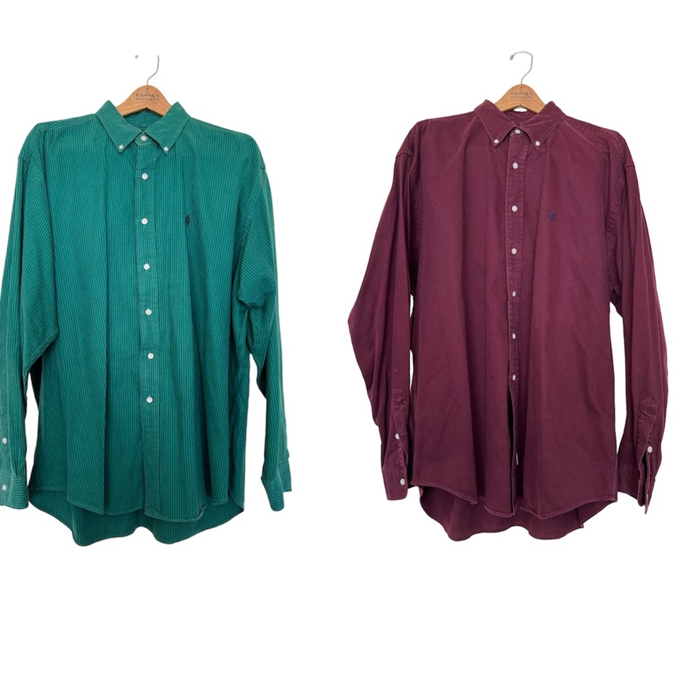 Lot Of‎ 2 Polo Ralph Lauren Long Sleeve Button Down Shirt Men's XL- See Descript